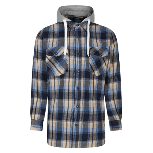 Bigdude Hooded Flannel Checked Shirt Navy