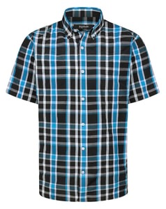 Bigdude Button Down Collar Checked Short Sleeve Poplin Shirt Bright Blue