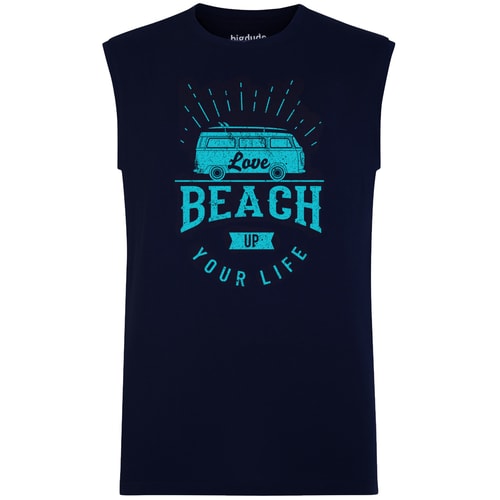 Bigdude Small Print Sleeveless T-Shirt Navy