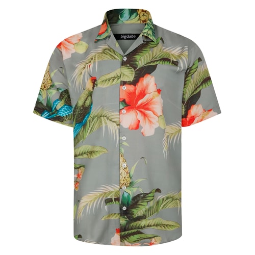Bigdude Relaxed Collar Jungle Print Short Sleeve Shirt Green