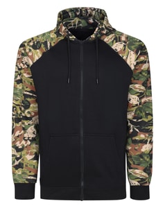 Bigdude Leaf Camo Print Full Zip Hoodie Black