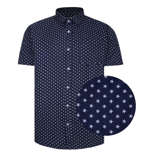 Bigdude All Over Star Print Woven Short Sleeve Shirt Navy/White