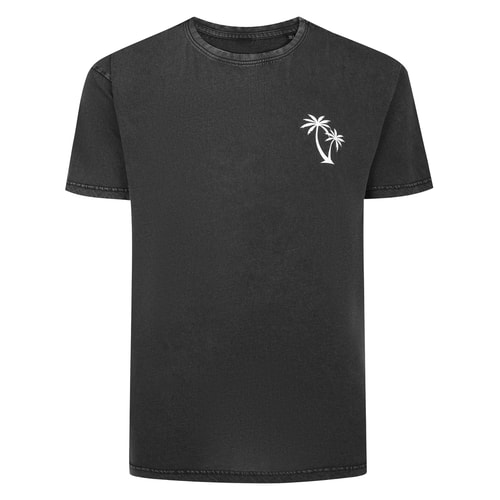 Bigdude Washed Look Chest Print T-Shirt Black