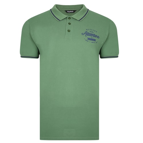 Bigdude 'Adventure Weekend Is Calling' Chest Print Polo Shirt Deep Green