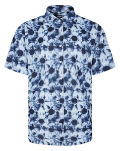 Bigdude Cut Away Collar Tie-Dye Effect Short Sleeve Shirt Indigo