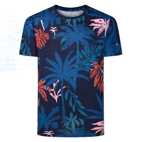 Bigdude Hawaiian Allover Print T-Shirt Navy
