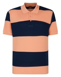 Bigdude Rugby Style Short Sleeve Polo Shirt Peach/Navy Tall