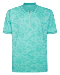Bigdude Tropical Print Zip Polo Turquoise