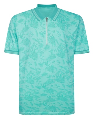 Bigdude Tropical Print Zip Polo Turquoise