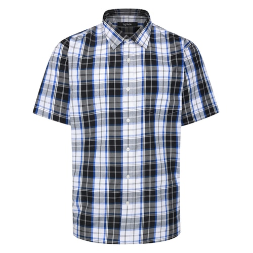 Bigdude Open Collar Checked Short Sleeve Poplin Shirt Deep Blue Tall