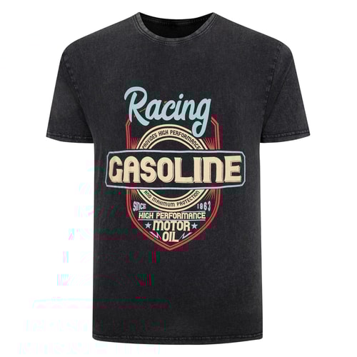 Bigdude Acid Wash Gasoline Print T-Shirt Washed Black