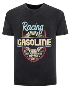 Bigdude Acid Wash Gasoline Print T-Shirt Washed Black