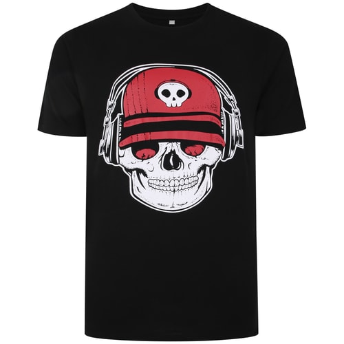 Bigdude Skull Headphones Print T-Shirt Black Tall