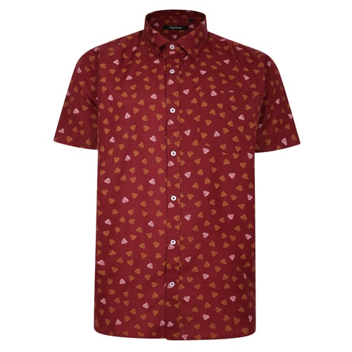 Bigdude All Over Abstract Print Woven Short Sleeve Shirt Burgundy
