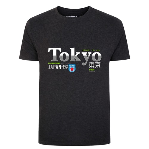 Bigdude Tokyo Print T-Shirt Tall Charcoal