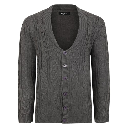 Bigdude Cable Knit Cardigan Charcoal Marl