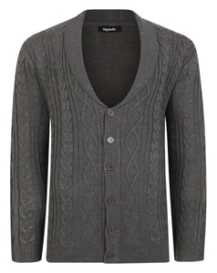 Bigdude Cable Knit Cardigan Charcoal Marl