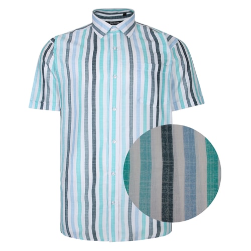 Bigdude Striped Woven Short Sleeve Shirt Green/White Tall