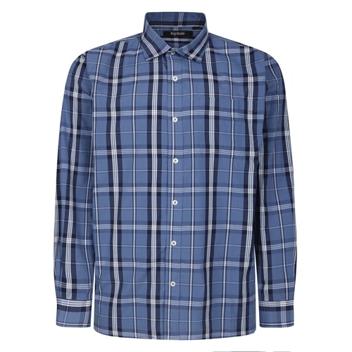 Bigdude Checked Long Sleeve Poplin Shirt Deep Blue Tall
