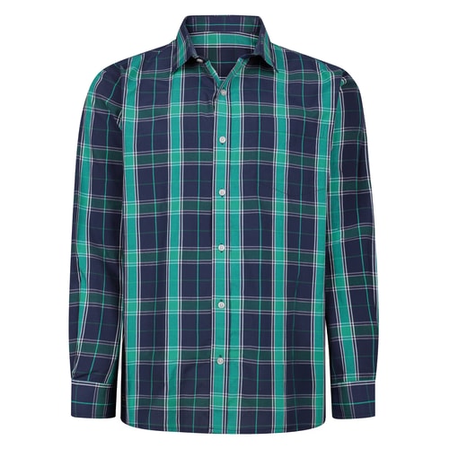 Bigdude Cut Away Collar Checked Long Sleeve Poplin Shirt Teal Tall