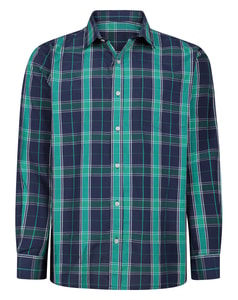 Bigdude Cut Away Collar Checked Long Sleeve Poplin Shirt Teal Tall