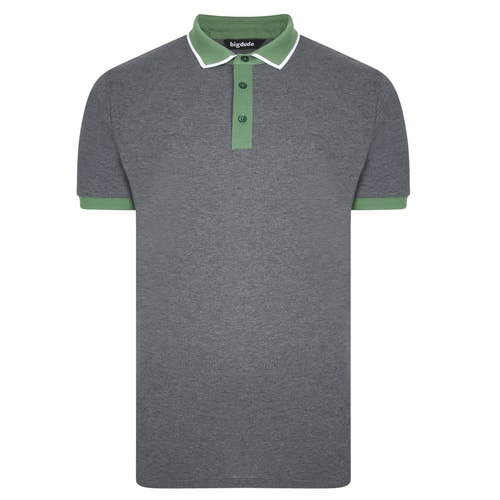 Bigdude Contrast Tipped Collar Polo Shirt Charcoal/Green