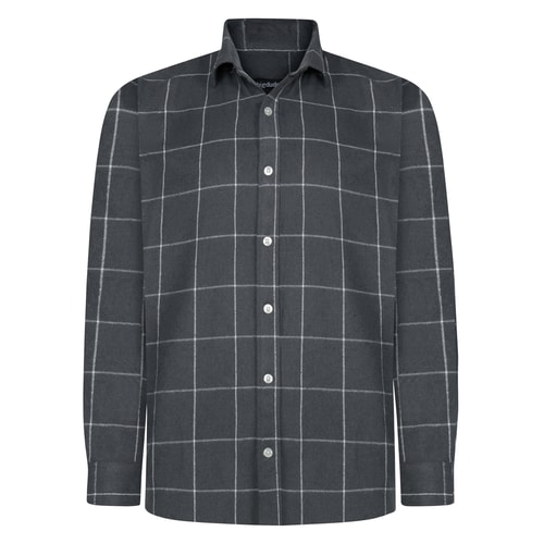 Bigdude Cut Away Collar Checked Flannel Shirt Charcoal Tall