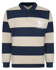 Bigdude Detroit Print Striped Rugby Polo Navy/Stone