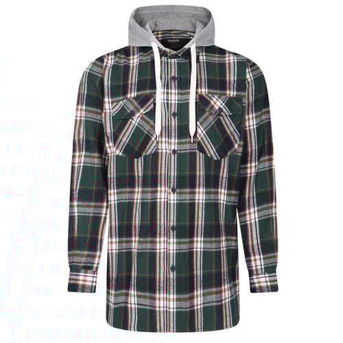 Bigdude Hooded Flannel Checked Shirt Green