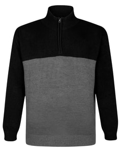 Bigdude 1/2 Zip Knitted Colour Block Jumper Black/Charcoal