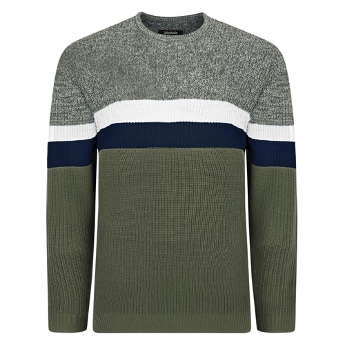 Bigdude Colour Block Knitted Jumper Khaki