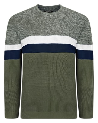 Bigdude Colour Block Knitted Jumper Khaki