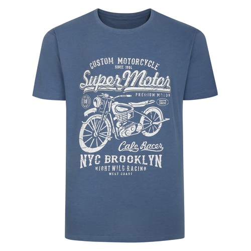 Bigdude Motorcycle Print T-Shirt Denim Marl
