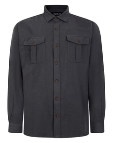 Bigdude Plain Flannel Long Sleeve Shirt Charcoal