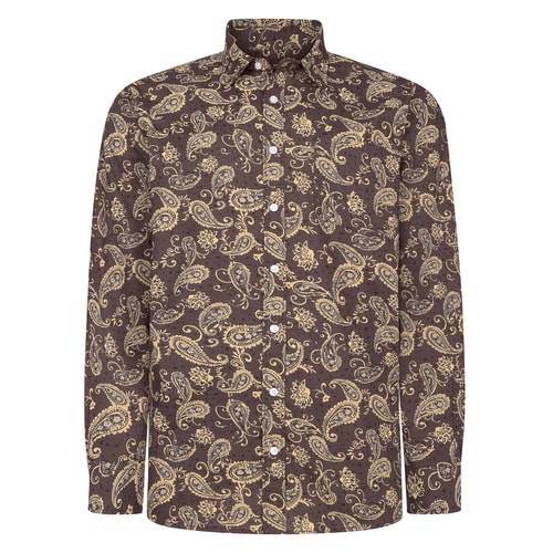 Bigdude Paisley Cotton Long Sleeve Shirt Brown
