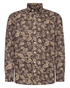 Bigdude Paisley Cotton Long Sleeve Shirt Brown