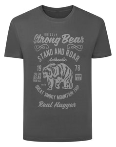 Bigdude Grizzly Bear Print T-Shirt Charcoal