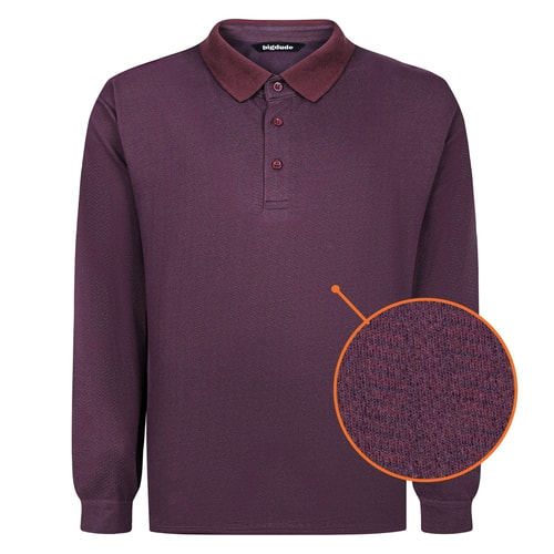 Bigdude Textured Long Sleeve Polo Burgundy