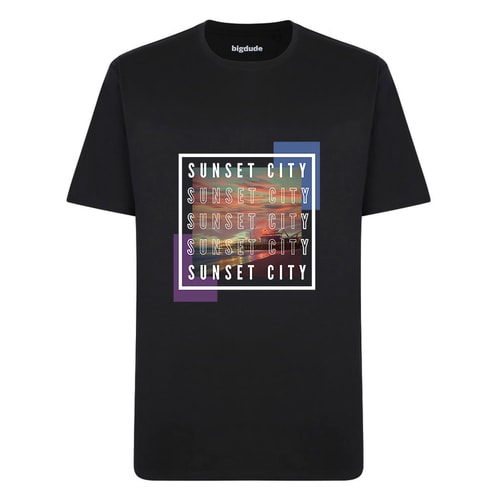 Bigdude Sunset City Print T-Shirt Black Tall