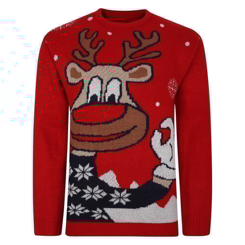 Bigdude Reindeer Christmas Jumper Red