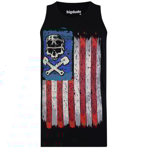 Bigdude Biker USA Print Vest Black