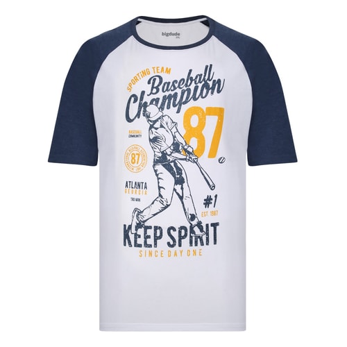Bigdude 'Baseball Champion' Raglan T-Shirt Denim/White