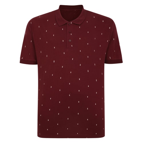 Bigdude AOP Geometric Buttoned Polo Burgundy Tall