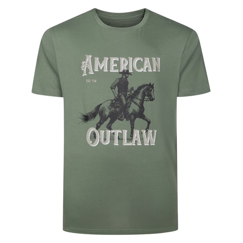 Bigdude American Outlaw Print T-Shirt Sage Green
