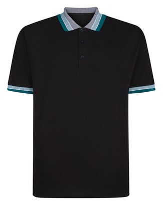 Bigdude Jacquard Contrast Pique Polo Shirt Black