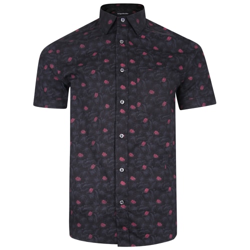 Bigdude Short Sleeve Cotton Woven Floral Shirt Black/Red