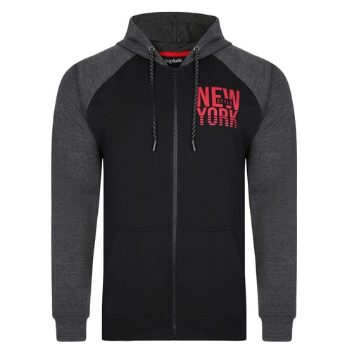 Bigdude 'New York' Print Contrast Hoody Black Tall