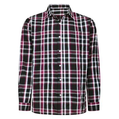Bigdude Cut Away Collar Checked Long Sleeve Poplin Shirt Burgundy