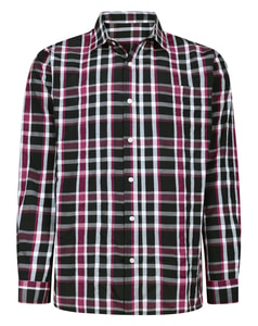 Bigdude Cut Away Collar Checked Long Sleeve Poplin Shirt Burgundy