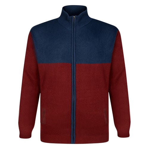 Bigdude Colour Block Knitted Jacket Burgundy/Navy